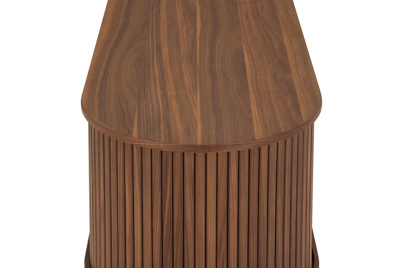 Noira oval TV-benk i valnøtt 150x45 cm med ribber - Mørkebrunt / brunt tre - Møbler - TV- & Mediamøbler - TV benk & mediabenk