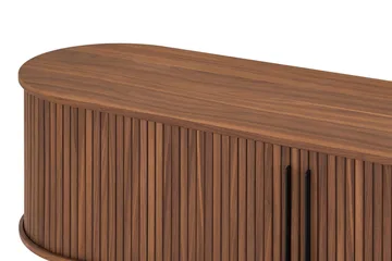 Noira oval TV-benk i valnøtt 150x45 cm med ribber - Mørkebrunt / brunt tre - Møbler - TV- & Mediamøbler - TV benk & mediabenk