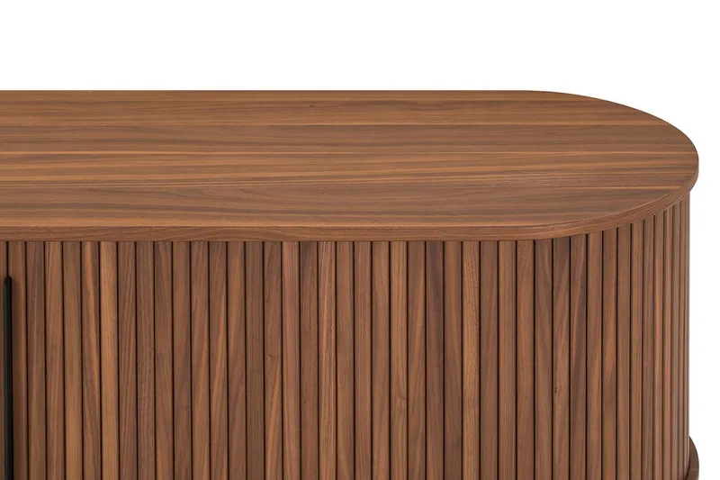 Noira oval TV-benk i valnøtt 150x45 cm med ribber - Mørkebrunt / brunt tre - Møbler - TV- & Mediamøbler - TV benk & mediabenk