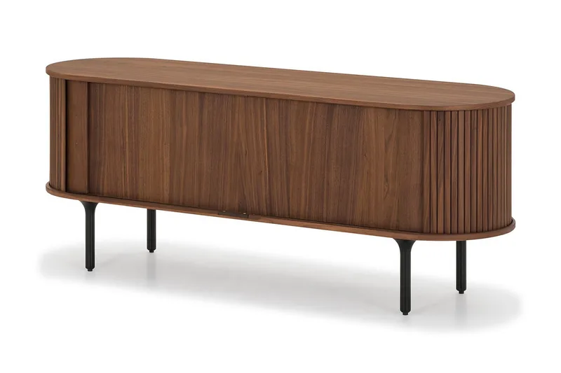 Noira oval TV-benk i valnøtt 150x45 cm med ribber - Mørkebrunt / brunt tre - Møbler - TV- & Mediamøbler - TV benk & mediabenk