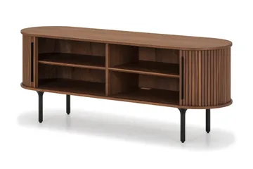Noira oval TV-benk i valnøtt 150x45 cm med ribber - Mørkebrunt / brunt tre - Møbler - TV- & Mediamøbler - TV benk & mediabenk