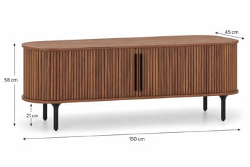Noira oval TV-benk i valnøtt 150x45 cm med ribber - Mørkebrunt / brunt tre - Møbler - TV- & Mediamøbler - TV benk & mediabenk
