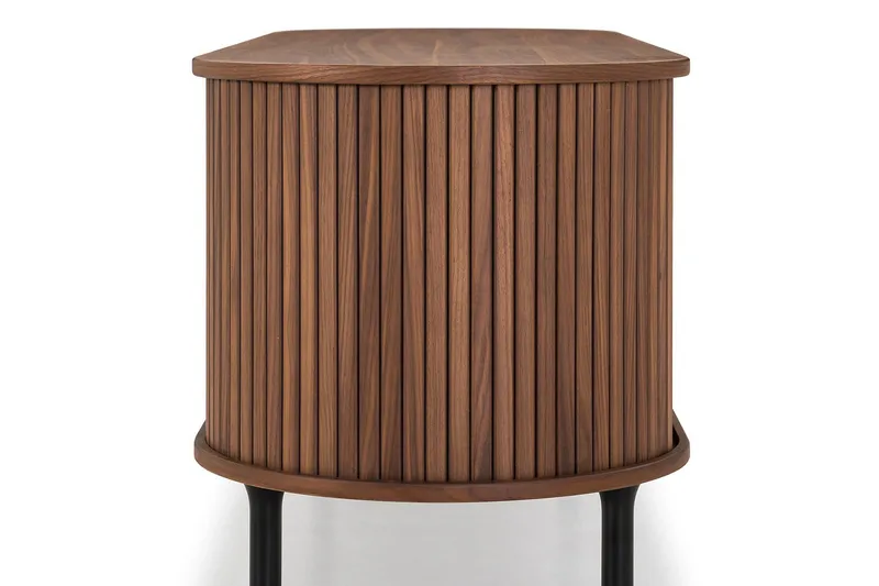 Noira oval TV-benk i valnøtt 150x45 cm med ribber - Mørkebrunt / brunt tre - Møbler - TV- & Mediamøbler - TV benk & mediabenk