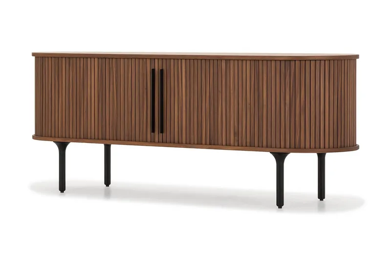 Noira oval TV-benk i valnøtt 150x45 cm med ribber - Mørkebrunt / brunt tre - Møbler - TV- & Mediamøbler - TV benk & mediabenk