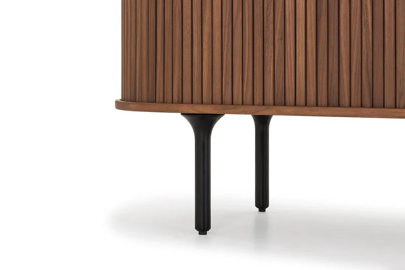 Noira oval TV-benk i valnøtt 150x45 cm med ribber - Mørkebrunt / brunt tre - Møbler - TV- & Mediamøbler - TV benk & mediabenk
