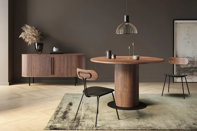 Noira Oval TV-benk Valnøtt 150x45 cm Ribbet - Mørkebrunt / Brunt Tre - Møbler - TV- & Mediamøbler - TV benk & mediabenk