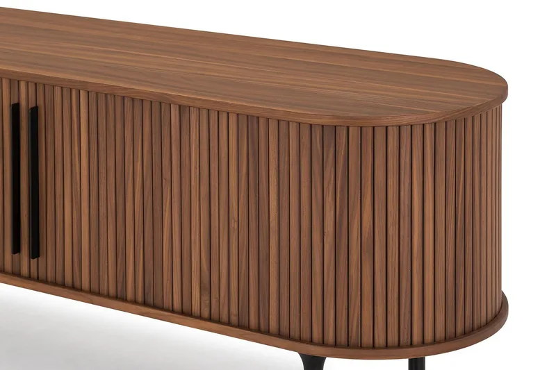 Noira Oval TV-benk Valnøtt 150x45 cm Ribbet - Mørkebrunt / Brunt Tre - Møbler - TV- & Mediamøbler - TV benk & mediabenk