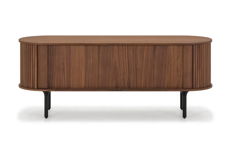 Noira Oval TV-benk Valnøtt 150x45 cm Ribbet - Mørkebrunt / Brunt Tre - Møbler - TV- & Mediamøbler - TV benk & mediabenk