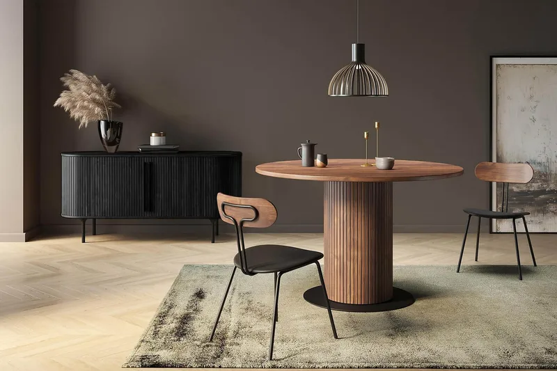 Noira Oval TV-benk Valnøtt 150x45 cm Ribbet - Mørkebrunt / Brunt Tre - Møbler - TV- & Mediamøbler - TV benk & mediabenk