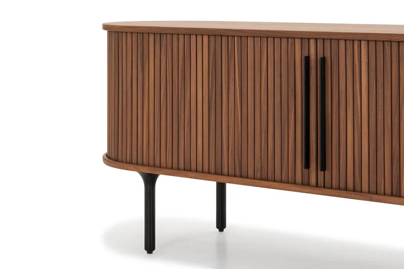 Noira Oval TV-benk Valnøtt 150x45 cm Ribbet - Mørkebrunt / Brunt Tre - Møbler - TV- & Mediamøbler - TV benk & mediabenk