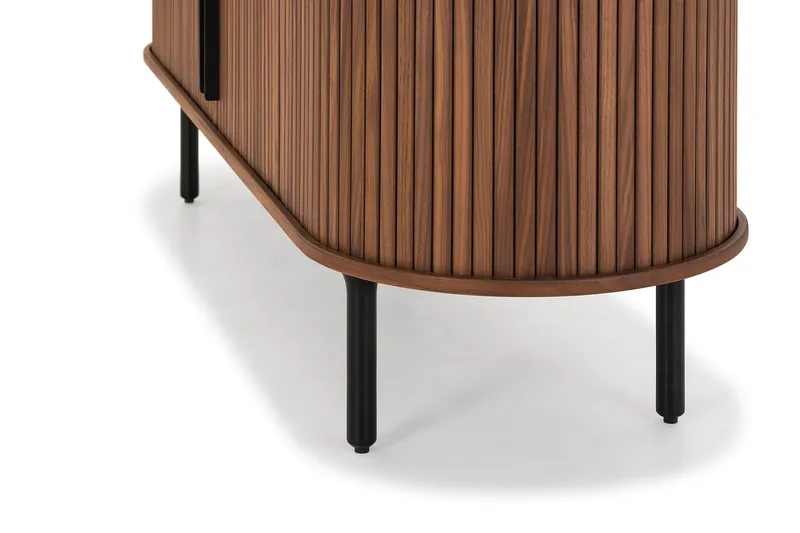 Noira Oval TV-benk Valnøtt 150x45 cm Ribbet - Mørkebrunt / Brunt Tre - Møbler - TV- & Mediamøbler - TV benk & mediabenk