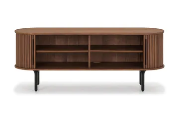 Noira Oval TV-benk Valnøtt 150x45 cm Ribbet - Mørkebrunt / Brunt Tre - Møbler - TV- & Mediamøbler - TV benk & mediabenk
