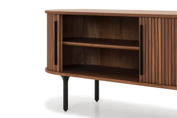 Noira Oval TV-benk Valnøtt 150x45 cm Ribbet - Mørkebrunt / Brunt Tre - Møbler - TV- & Mediamøbler - TV benk & mediabenk