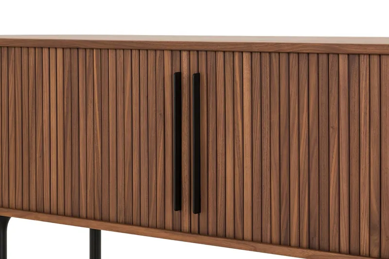 Noira Ribbet Oval TV-benk 150 cm med Oppbevaring i Tre og Valnøtt - Brun - Møbler - TV- & Mediamøbler - TV benk & mediabenk