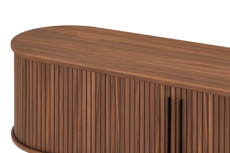 Noira Ribbet Oval TV-benk 150 cm med Oppbevaring i Tre og Valnøtt - Brun - Møbler - TV- & Mediamøbler - TV benk & mediabenk