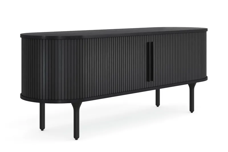 Noira TV-benk med Oppbevaring 150x45 cm, Svart / Eik / Ribbet