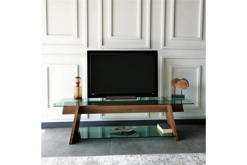 Noralee TV-benk 158 cm - Valnøtt/Grønn - Møbler - TV- & Mediamøbler - TV benk & mediabenk