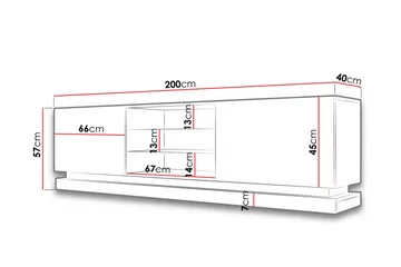 Qiu TV-benk med Oppbevaring + Hyller 200 cm - Hvit / Høyglans / Glass - Møbler - TV- & Mediamøbler - TV benk & mediabenk