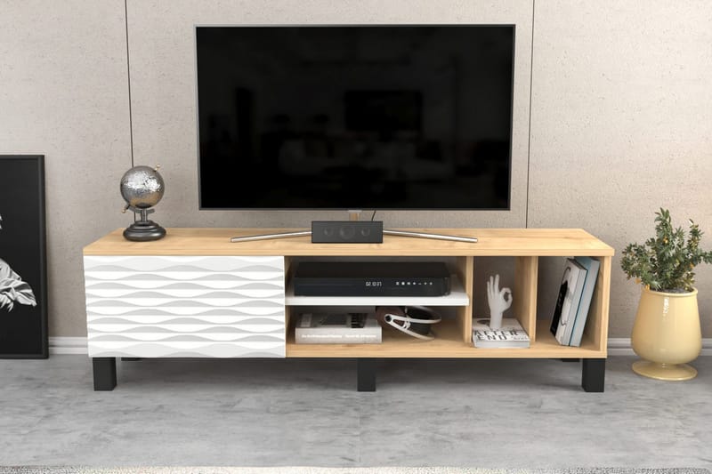Rinorea Gulvstående TV-benk 140 cm med Oppbevaring i Eik - Lysebrun - Møbler - TV- & Mediamøbler - TV benk & mediabenk