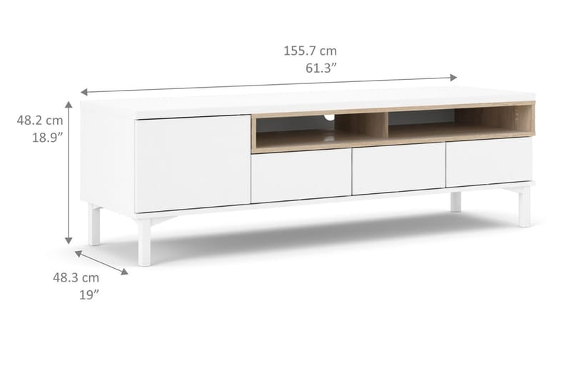 Roomers TV-benk 155,7 cm - Hvit/Eik - Møbler - TV- & Mediamøbler - TV benk & mediabenk