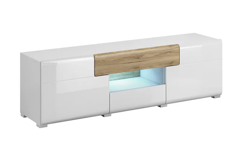 Saran TV-benk 159 cm, Eik/Hvit høyglans