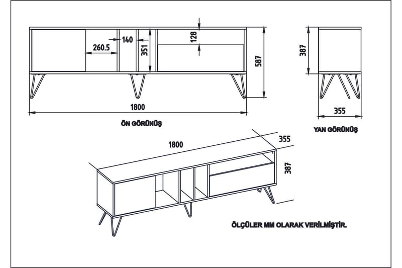 Schwefel TV-Benk 180 cm - Valnøtt|Svart|Hvit - Møbler - TV- & Mediamøbler - TV benk & mediabenk
