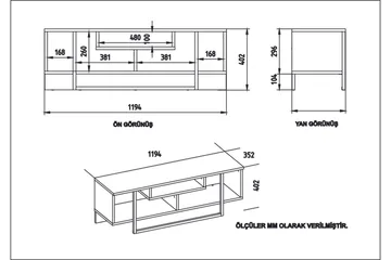 Sholly TV-benk 119 cm - Hvit/Svart/Eik - Møbler - TV- & Mediamøbler - TV benk & mediabenk