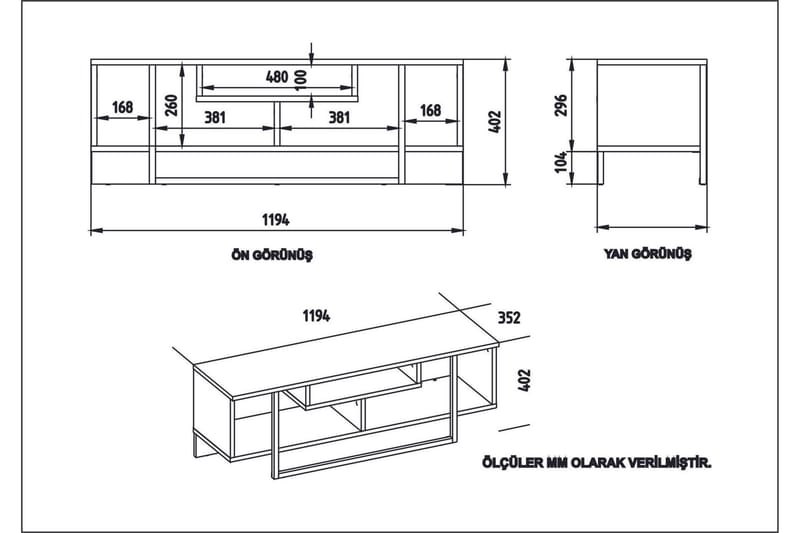Sholly TV-benk 119 cm - Hvit/Svart/Eik - Møbler - TV- & Mediamøbler - TV benk & mediabenk