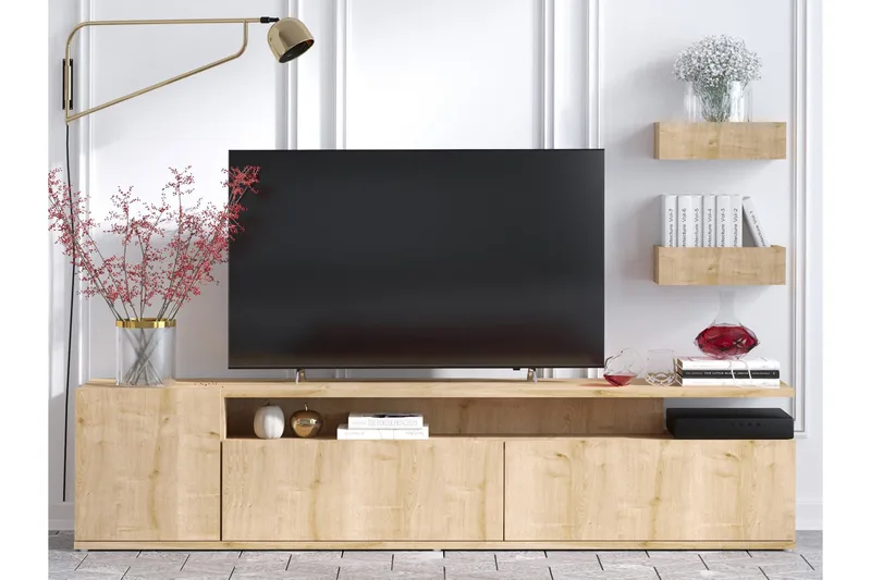 Sinox Gulvstående TV-benk 180 cm med Oppbevaring i Malt Tre, Lysebrun