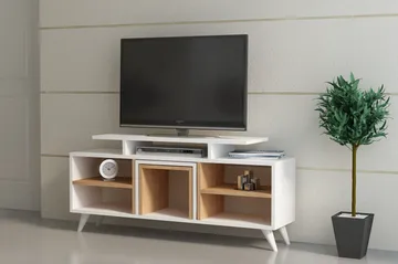 Sqandie TV-benk 120 cm - Hvit/Teak - Møbler - TV- & Mediamøbler - TV benk & mediabenk