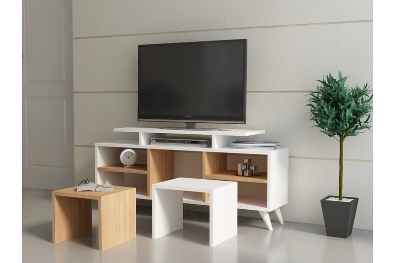 Sqandie TV-benk 120 cm - Hvit/Teak - Møbler - TV- & Mediamøbler - TV benk & mediabenk