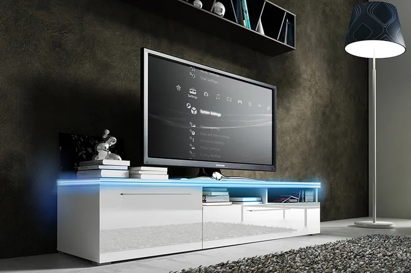 Stockend Gulvstående TV-benk 150 cm med Oppbevaring i Malt Tre, Hvit