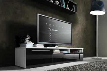 Stockend Gulvstående TV-benk 150 cm med Oppbevaring i Malt Tre med Høyglansutseende - Svart - Møbler - TV- & Mediamøbler - TV benk & mediabenk