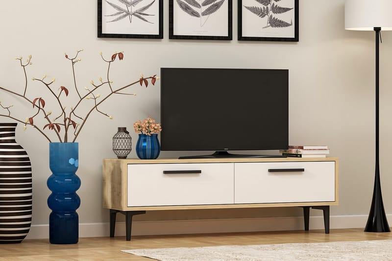 TV-benk 120 cm 2 Skap - Natur/Hvit/Svart - Møbler - TV- & Mediamøbler - TV benk & mediabenk