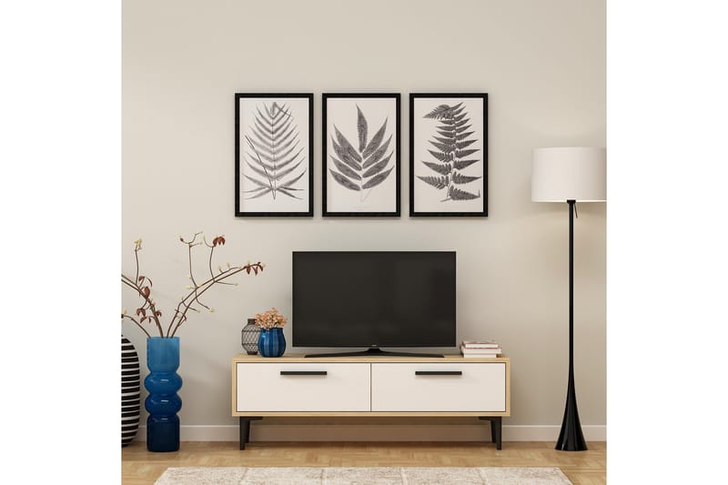 TV-benk 120 cm 2 Skap - Natur/Hvit/Svart - Møbler - TV- & Mediamøbler - TV benk & mediabenk
