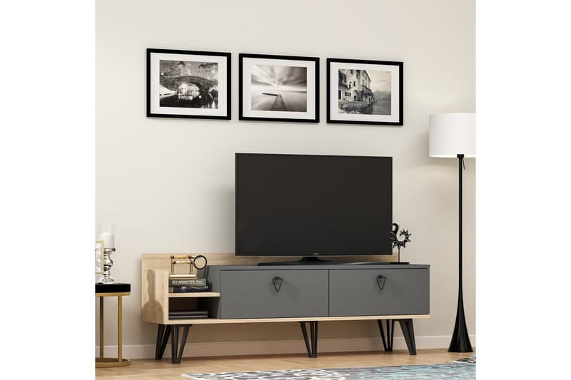 Tv-benk 120 cm 2 Skuffer - Natur/Antrasitt - TV benk & mediabenk