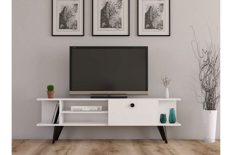 TV-benk 120 cm - Hvit/Svart - TV benk & mediabenk