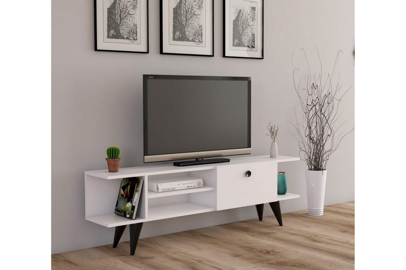 TV-benk 120 cm - Hvit/Svart - TV benk & mediabenk