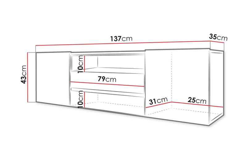 TV-benk 137 cm LED-belysning - Eik - Møbler - TV- & Mediamøbler - TV benk & mediabenk