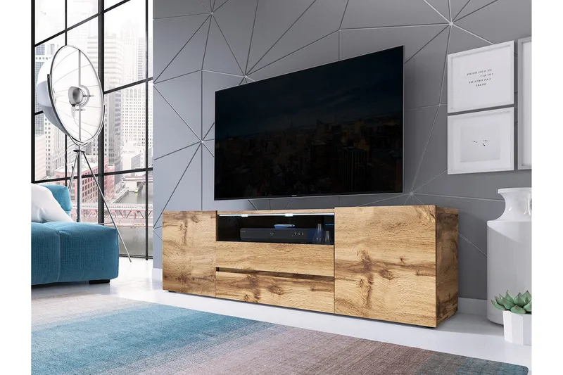 TV-benk 137 cm LED-belysning - Eik - Møbler - TV- & Mediamøbler - TV benk & mediabenk