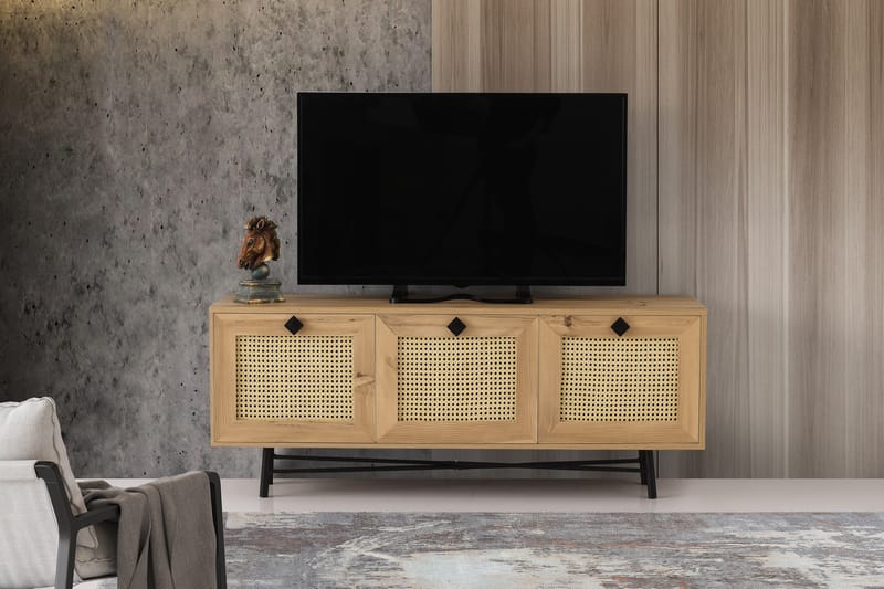 TV-benk 140 cm 3 Skap - Natur/Svart - TV benk & mediabenk