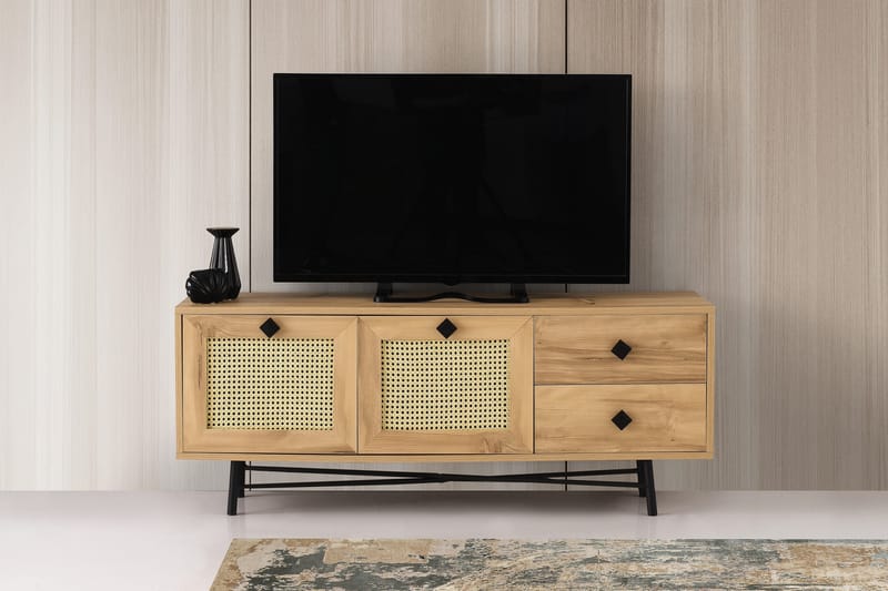 TV-benk 140 cm 4 Skap - Natur/Svart - TV benk & mediabenk