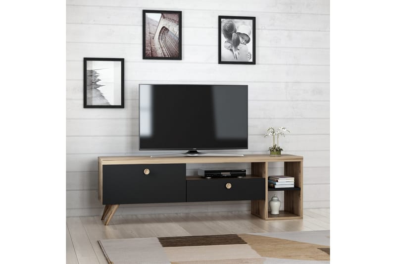 TV-benk 150 cm 2 Skap - Svart/Natur - TV benk & mediabenk