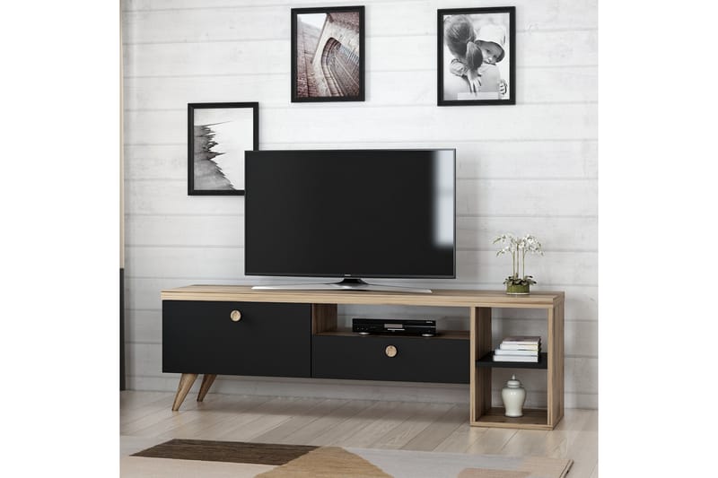 TV-benk 150 cm 2 Skap - Svart/Natur - TV benk & mediabenk