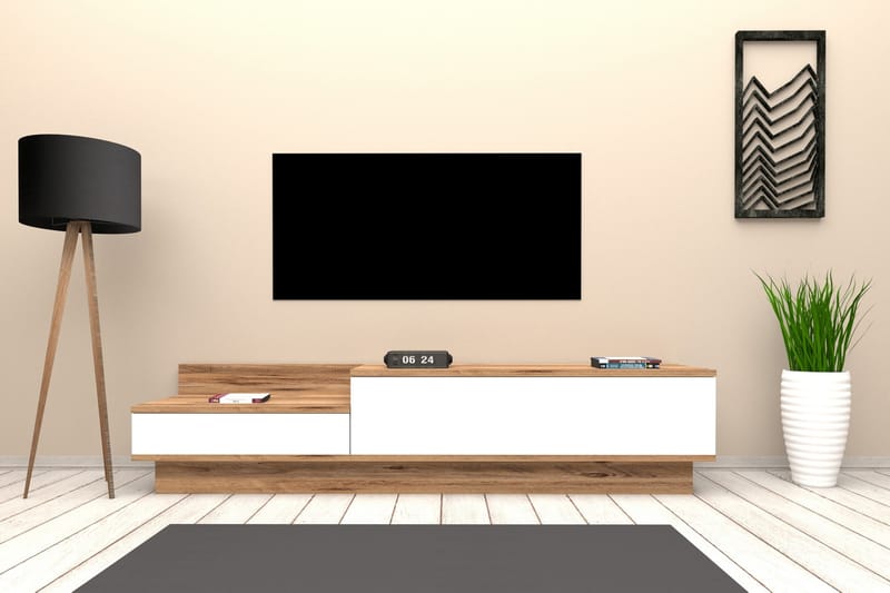 TV-benk 160 cm 2 Skap - Hvit/Natur - TV benk & mediabenk