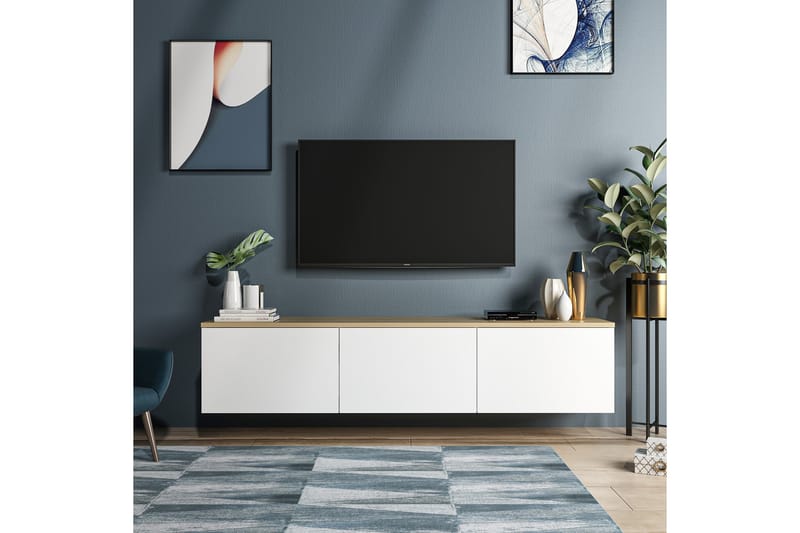 TV-benk 160 cm 3 Skap - Hvit/Natur - TV benk & mediabenk