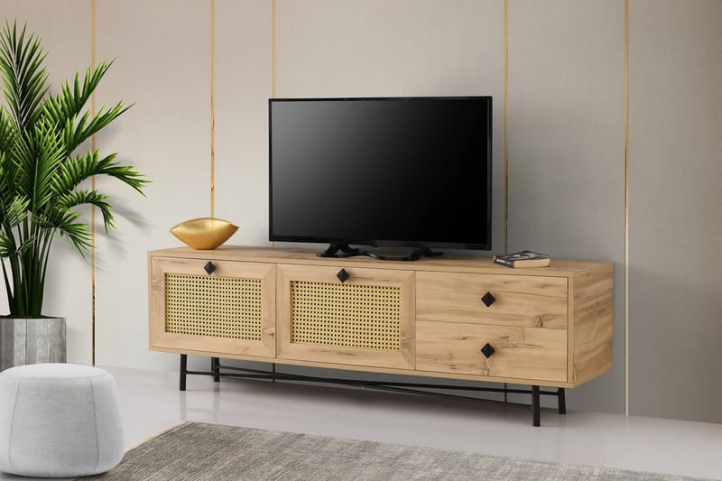 TV-benk 180 cm 4 Skap - Natur/Svart - Møbler - TV- & Mediamøbler - TV benk & mediabenk