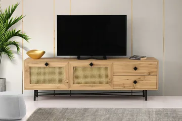 TV-benk 180 cm 4 Skap - Natur/Svart - Møbler - TV- & Mediamøbler - TV benk & mediabenk