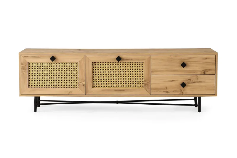TV-benk 180 cm 4 Skap, Natur/Svart