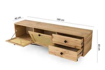 TV-benk 180 cm 4 Skap - Natur/Svart - Møbler - TV- & Mediamøbler - TV benk & mediabenk
